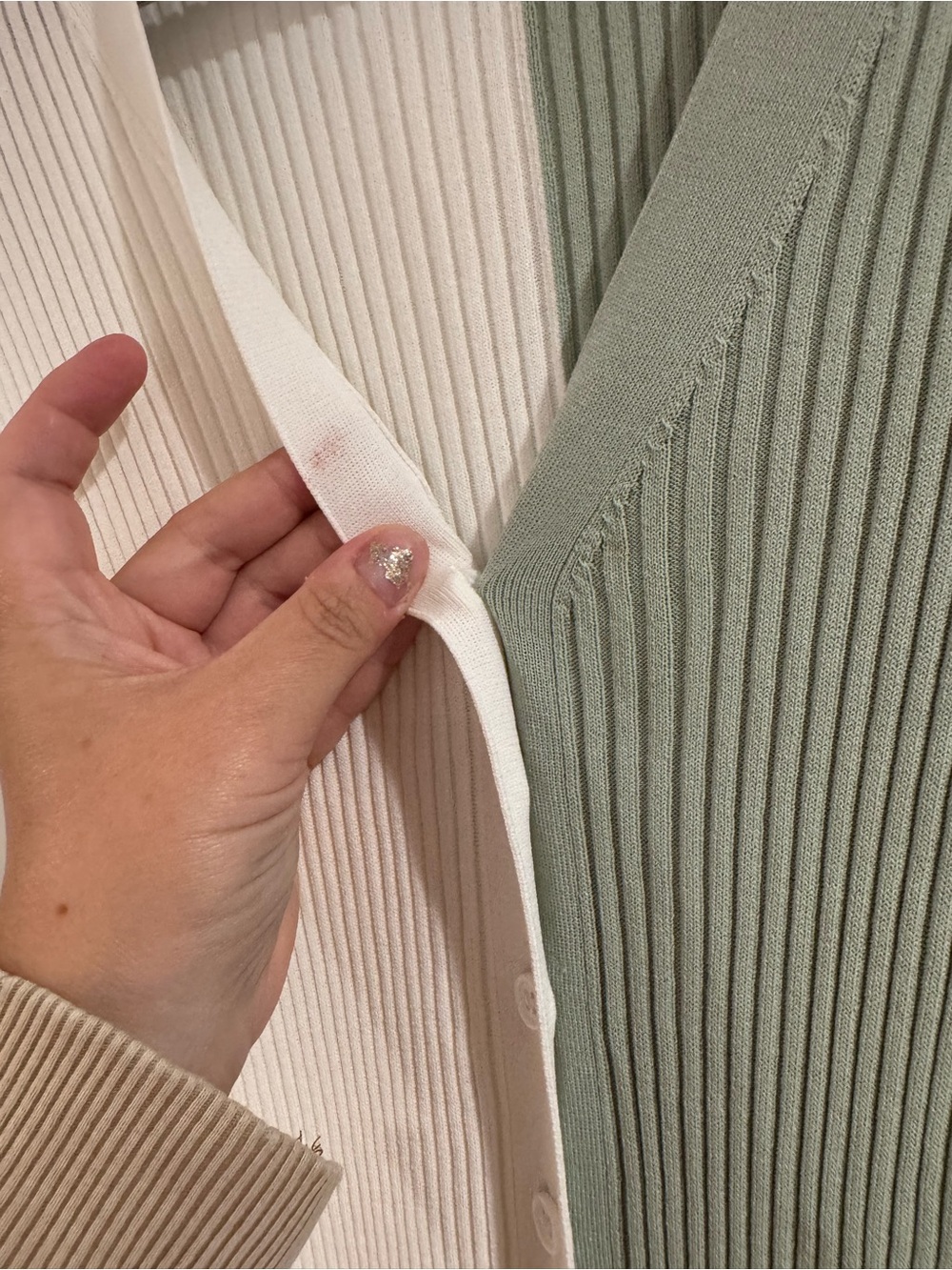 STAUD Two-Tone Ribbed Button-Front Maxi Dress in Cream & Sage - Picture 2 of 6